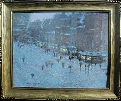 This New York City winter scene by John Terelak was on view at Griffin's Gallery, Collegeville, Penn. ⁈eart-O-The-Mart