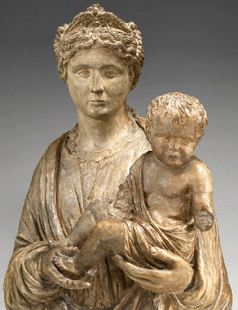 Andrea Riccio, "Virgin and Child,†circa 1520″0, terracotta with traces of polychromy, 25 3/8 by 22 7/8 by 12 3/8 inches. J. Paul Getty Museum, Los Angeles.