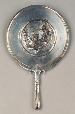 Pompeii, region of the Porta Sarno (III, 8), mirror with fishing erotes, probably First Century AD, gilded silver. Soprintendenza Speciale per i Beni Archeologici di Napoli e Pompei, Museo Archeologico Nazionale di Napoli.