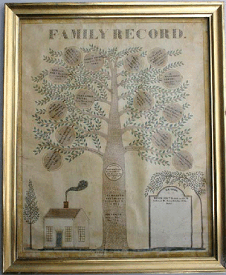A Nineteenth Century Maine watercolor on oilcloth Smith family record sold to a Maine collector for $15,640.