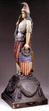 An extraordinary carved wood figure of the Goddess of Liberty ended up being the top seller of the day. This rare life-size polychrome carving shows the American icon draped in a red and gold-trimmed robe standing on a plinth. Never previously offered at public auction, it sold for $143,750.