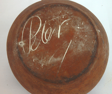 One of two known examples of a signed piece of pottery by Peter Bell. The script signature was matched to Bell's signed land deed from 1845.