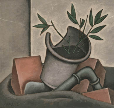A Russian Twentieth Century still life of a potted plant and pipe realized a surprising $75,250.