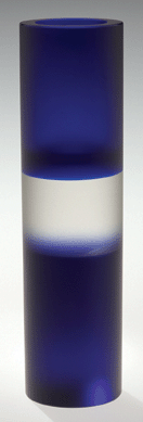 Frantiaťk Vízner, cylindrical vase, Czechoslovakia, }Ťár nad Sázavou, 1973, colorless and blue tinted glasses; cast, cut, sandblasted, acid-etched, glued and polished, 11 5/8  inches high, 3 1/8-inch diameter.