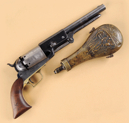 Achieving a world record $920,000 was this rare and historic Colt Whitneyville-Walker pistol, "A Company #210†and original flask issued at Vera Cruz in 1847 to Private Sam Wilson, a Texas Ranger. It was later obtained by Brevet Major General John Reese Kenly of Maryland and is believed to be the finest example of a martial Walker extant.