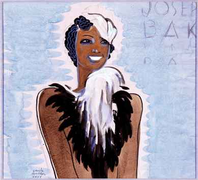 A suggestion of the daring outfits worn by African American music hall star Josephine Baker, who set Paris on its ear, is conveyed by Emile Deschler's "Josephine Baker,†1935. The Rennert Collection, New York City.