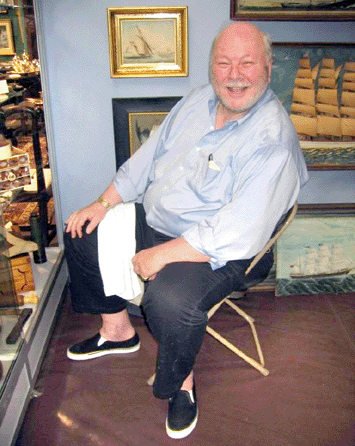 Scrimshaw and whaling objects specialist Paul Madden at the 2003 Marion Antiques Show. Antiques and The Arts Weekly photograph by R. Scudder Smith.