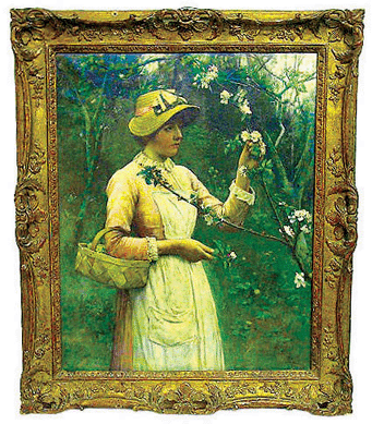 An Edwin Harris painting, "Girl With Basket and Blossoms,†crossed the block at $11,500.