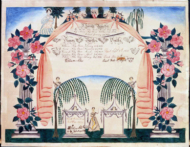 Almira Edson, Niles/Nye Family Record, circa 1838, watercolor and ink on paper, 12¾ by 17 inches. Courtesy of Arthur Kern.