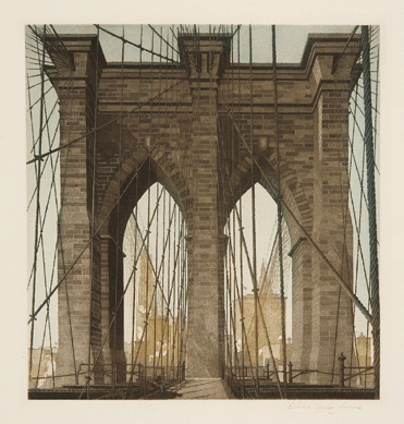 John Taylor Arms's "The Gates of the City,†color aquatint and etching, 1922, sold for $21,600.