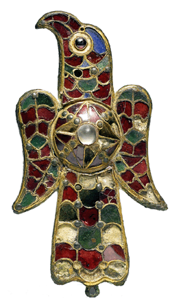 Eagle Fibula, Sixth Century, gold over bronze, gemstones, glass and meerschaum; Walters Art Museum.