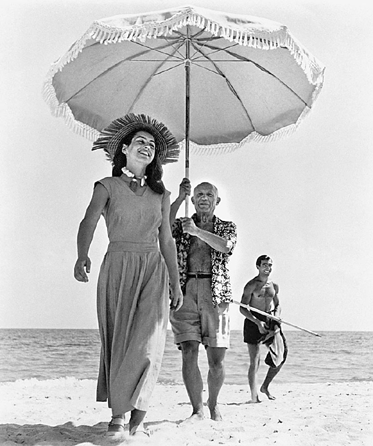 Robert Capa (1913‱954), "Pablo Picasso and Françoise Gilot,†1948, gelatin silver print on paper, 16 by 20 inches, collection of Robert M. Infarinato, ©Robert Capa/Magnum Photos.