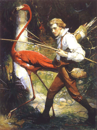 Frank E. Schoonover (1877‱972), "Boy and Flamingo,†1921, from The Swiss Family Robinson by David Wyss (New York: Harper & Brothers, 1921), oil on canvas, 36 by 28 inches. Lent from a private collection, 2008.