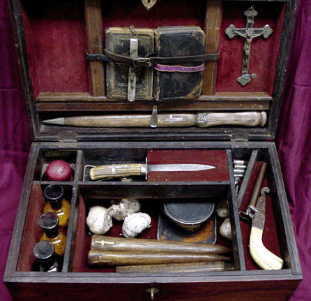 A complete and authentic vampire killing kit, circa 1800 and housed in a walnut case, achieved $14,850.
