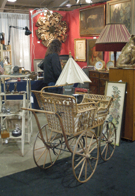 Antique Jungle, Wood Ridge, N.J., showed a Victorian baby carriage of wicker made by Heywood Wakefield.