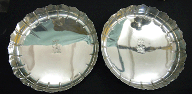 This pair of George II strawberry dishes with armorial crests, circa 1747, were a highlight at R and S Antiques, New York City.