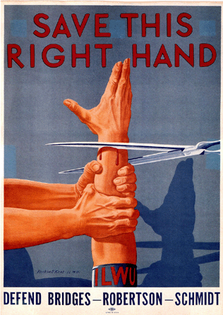 Rockwell Kent, "Save This Right Hand (International Longshore and Warehouse Union Poster),†1949, color lithograph, 15½ by 11 inches, museum purchase.
