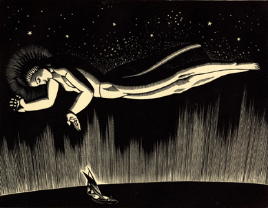 Rockwell Kent, "Godspeed,†1931, wood engraving, 5¼ by 6¾ inches, gift of Sally Kent Gorton.