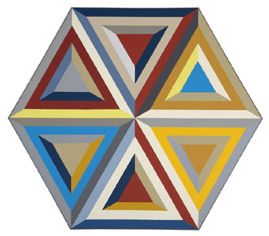 Alvin D. Loving Jr's untitled (Hexagon Composition) acrylic on shaped canvas, circa 1967‶9, achieved an artist record $156,000.