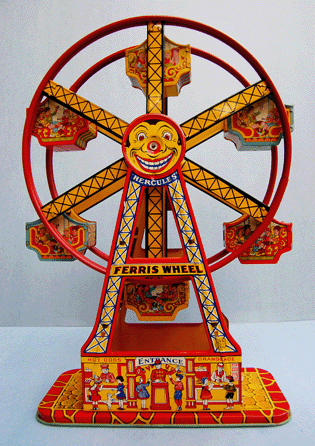 Mechanical ride toys, introduced in the 1930s were especially popular, especially the Ferris Wheel.