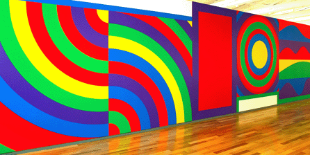 "Wall Drawing 915†is composed of arcs, circle and irregular bands. It was conceived September 1999 and first drawn in acrylic paint by Dana Carlson, Christina Hejtmanck, James Sheehen and Emily Ripley and installed in the Paula Cooper Gallery, New York City. Courtesy of the estate of Sol LeWitt.