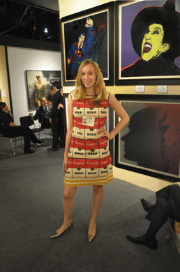 Caroline Gillespie modeled an Andy Warhol dress at Gary Bruder, New York City.