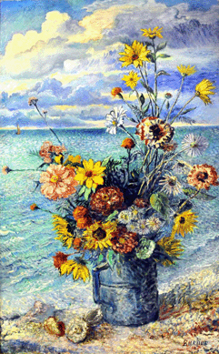 The David Burliuk painting titled "Sunflowers on a Beach†sold after spirited bidding at $60,000.