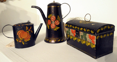 Tole did well, with the coffeepot selling at $7,150, the teapot brought $6,050 and the document box sold reasonably at $330.