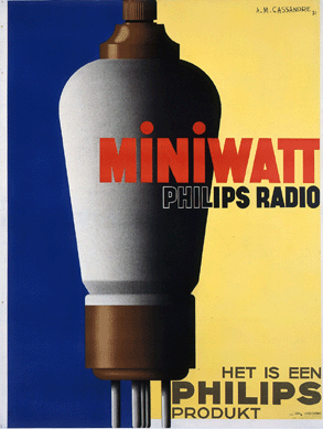 Tying for top lot status was A.M. Cassandre's poster for Miniwatt/Philips Radio, that soared above estimate to bring $63,250. 