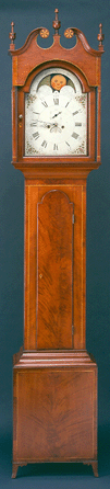 Tall clock, circa 1808, made under the direction of Asa Blanchard (American, d 1838), Lexington, Ky., cherry, cherry veneer, poplar and other woods, 100 by 19 by 11 inches, from the Noe Collection, gift of Bob and Norma Noe, Lancaster, Ky.