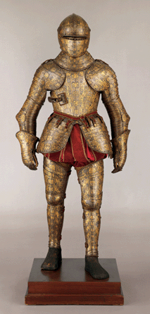 William Randolph Hearst's world-class collection of arms and armor included this exceptionally well-preserved suit of armor, circa 1600‱610, from Milan, Italy. This traditional heavy cavalry armor is notable for its dense gold and silver ornamentation, suggesting it was intended for show rather than for combat. The Metropolitan Museum of Art.
