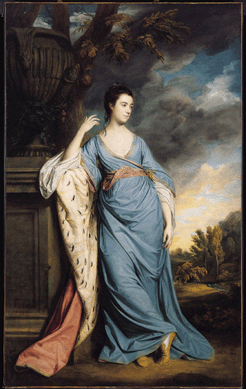 The mansion at Sands Point, Long Island, occupied by Hearst's wife Millicent, was graced by several paintings by Sir Joshua Reynolds, including "Portrait of a Woman, Possibly Elizabeth Warren,†1758‵9. The painter sought to add to the sitter's importance and elegance by classicizing her clothing. Measuring 93¾ by 58¼ inches, the canvas is in the collection of the Kimbell Art Museum.