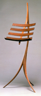 Wendell Castle, "Music Rack,†1964, oak, rosewood; bent lamination, joined and pegged, 55½ by 25 by 20 inches. Purchased by the American Craft Council. ⁊ohn Ferrari photo