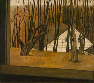 "N.C. Wyeth's Barn,†1974, depicts the view through leafless trees of the white barn built by Carolyn's father adjacent to their brick house in Chadds Ford, Penn. Brandywine River Museum.