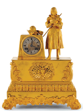 A Hayden & Gregg-marked French bronze mantel clock featuring Joan of Arc brought $8,050.