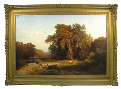 Paul Weber's 1861 landscape with a boy herding cows realized $14,950.