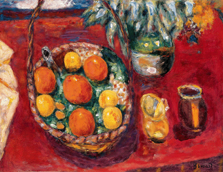 Pierre Bonnard (French, 1867‱947), "Basket of Fruit: Oranges and Persimmons,†circa 1940, oil on canvas, 21¾ by 29¼ inches. Private collection ©2008 Artists Rights Society (ARS), New York / ADAGP, Paris.