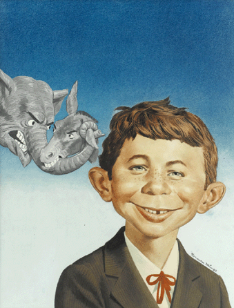 Norman Mingo, Mad #30 front and back cover, Alfred E. Neuman, painting, Original Art Group (EC, 1956), set an auction record at $203,150.