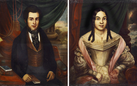 Franklin R. Street's (American, 1815/16⁢efore 1894), 1841 oils on canvas of "Hiram Charles Montier†and "Elizabeth Brown Montier.†Collection of Mr and Mrs William Pickens III.