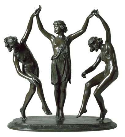 In one of her more ambitious pieces, "Allegresse,†modeled 1920, Vonnoh combined the old and the new with a group of slim young women resembling the ancient Three Graces, yet with all sporting contemporary bobbed hairstyles. Standing about 26 inches high, this lighthearted group relates to the sculptor's garden statuary. Corcoran Gallery of Art.