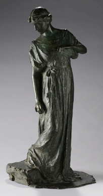 After befriending President Woodrow Wilson, his artist wife, Ellen, and two daughters at the art colony in Old Lyme, Conn., where she lived, Vonnoh created this expressive bronze statue of daughter Jessie around 1912‱3. With her long Grecian dress and patrician features, embellished with a silver finish, "Jessie Wilson (Mrs Francis B. Sayre)†is distinctive and eye-catching. Florence Griswold Museum.