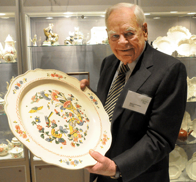 The 2009 New York Ceramics Fair marked the retirement from the show circuit of widely admired dealer Peter Warren of Maria and Peter Warren Antiques Inc, Wilton, Conn. A specialist in Eighteenth Century English creamware, Warren displayed an exceptional Eighteenth Century polychrome decorated creamware platter.