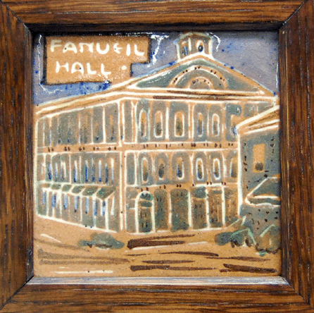 Art pottery from Crones Collectibles on Cape Cod included a Saturday Evening Girls framed tile depicting Faneuil Hall that was part of a series of 13 tiles depicting Boston sites.