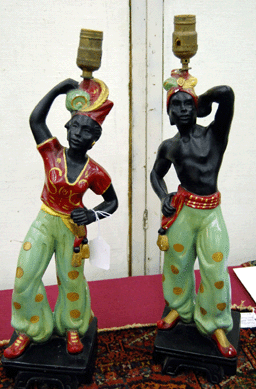 The pair of blackamoor lamps from the 1930s or 1940s had great style. They were shown by Summer Hill Antiques of Foster, R.I.