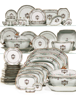 "Priestly Blessing†Chinese Export porcelain dinner service, made circa 1795, most likely for a wealthy Dutch or Portuguese Jewish family, was won by a European private buyer for $278,500 ($25/40,000).