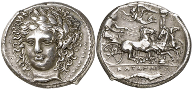 An enthusiastic and prolonged bidding war resulted in a $140,000 winning bid for this Greek Tetradrachm signed by the master engraver Heracleidas and depicting the head of Apollo. A very rare example of the highest artistic quality and described by Baldwin's catalogers as a "true masterpiece of Greek coin engraving,†the lot smashed its preauction estimate of $48,000.