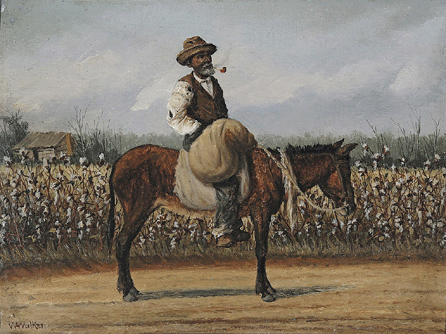 The top lot in the auction was one of three William Aiken Walker (South Carolina, 1838‱921, active New Orleans, 1876‱905) paintings to cross the block. This oil on board, "Cotton Picker on a Mule,†attained $75,200.
