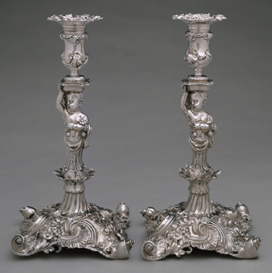 Pair of candlesticks, London, 1742/43, marked by Paul de Lamerie, silver. The Cahn Collection. David Ulmer photo