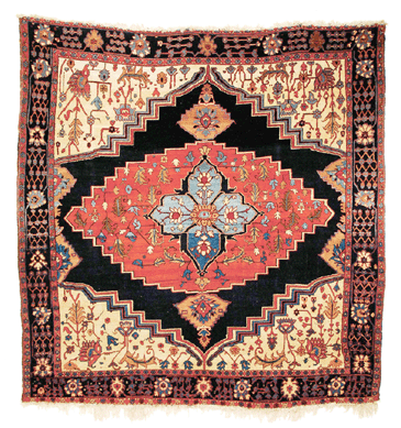 A silk warp Serapi square rug, circa 1875, exceeded its $20/30,000 estimate to sell for $48,875.