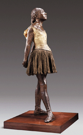The top price was for Edgar Degas's "Petite danseuse de quatorze ans,†which was competed for by three bidders before selling †to a round of applause †to a private Asian collector for $18,823,969. This price, which surpassed presale expectations, establishes a new auction record for a Degas sculpture.